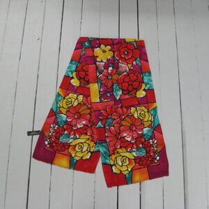 Vintage Oscar de La Renta Floral Stained Glass Window Style Fringe End Scarf